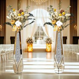 Large Silver Glass Vase Floor Vases With Sparkling Diamonds Flower - thumbnail 1