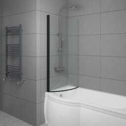 Sundaze 6mm Toughened Safety Glass Curved P Shaped Shower Bath Screen - 1400X715mm Black - thumbnail 2
