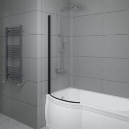 Sundaze 6mm Toughened Safety Glass Curved P Shaped Shower Bath Screen - 1400X715mm Black - thumbnail 1