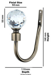 A.unique Home  Pair Of Gem Crystal Ball Metal Holdbacks With Fittings  - Antique Brass - thumbnail 3