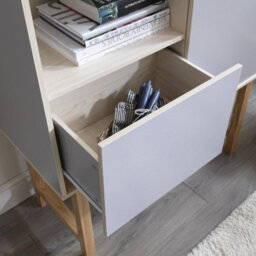 Nöa & Nani Lundby Sideboard Cabinet, Scandinavian Style Living Room Cupboard With Shelves And 2 Doors, Natural Wood & Slate Grey Minimalist - thumbnail 4