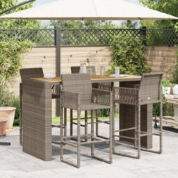 Berkfield Garden Bar Table With Acacia Wood Top Grey 185X80X110 Cm Poly Rattan - thumbnail 3