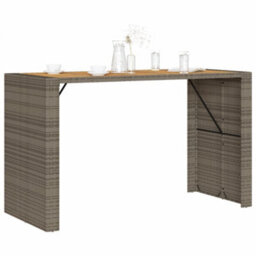 Berkfield Garden Bar Table With Acacia Wood Top Grey 185X80X110 Cm Poly Rattan - thumbnail 4