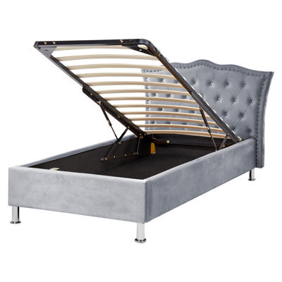 Beliani Ottoman Bed Velvet Metz 90 X 200 Cm (Eu Single) Grey - image 1