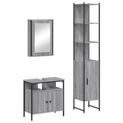 Berkfield Durable 3 Piece Bathroom Furniture Set Grey Sonoma Engineered Wood