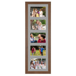 AK Frames 26X8 Walnut Modern Multi Photo Frame With Silver Mount - Holds 5 Apertures (5X) 6X4 Photos