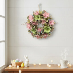 Urbn-Living 25Cm Pink & Green Twigs Hanging Door Wreath Round Spring Easter Christmas Wall Décor Traditional Festive - thumbnail 4