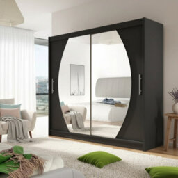 Bega Iv 180 Sliding Door Wardrobe Modern Bedroom Storage With Mirror Hanging Rail And Shelves In Black - thumbnail 2
