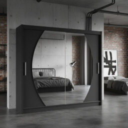 Bega Iv 180 Sliding Door Wardrobe Modern Bedroom Storage With Mirror Hanging Rail And Shelves In Black - thumbnail 3