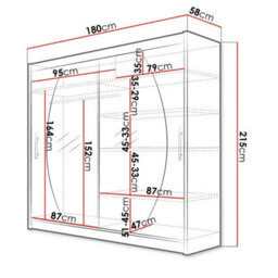 Bega Iv 180 Sliding Door Wardrobe Modern Bedroom Storage With Mirror Hanging Rail And Shelves In Black - thumbnail 5