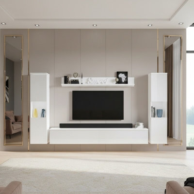 Paris Xl Modern Led Living Room Set White High Gloss Wall Unit With Tv Cabinet Shelves And Display Units - image 1