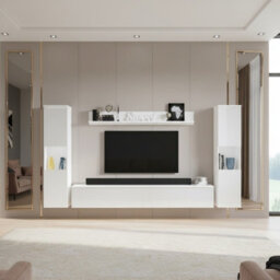 Paris Xl Modern Led Living Room Set White High Gloss Wall Unit With Tv Cabinet Shelves And Display Units - thumbnail 1