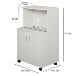 Homcom Kitchen Storage Unit Microwave Cart Trolley W/ Cabinet Wheels Shelf White - thumbnail 3