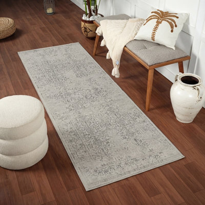 Livabliss Floransa-Vintage Charcoal Ivory Grey Traditional Boho Living Dining Bedroom Rug 80 X 220 Cm Easy Care, Non Shedding - image 1