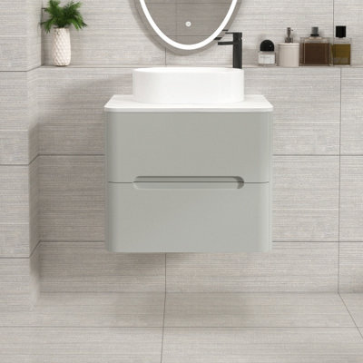 Royal Bathrooms Venice 600mm Dove Grey Wall Mounted Bathroom Countertop Vanity Unit 2 Drawer With Peak Basin - image 1