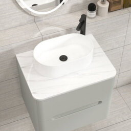 Royal Bathrooms Venice 600mm Dove Grey Wall Mounted Bathroom Countertop Vanity Unit 2 Drawer With Peak Basin - thumbnail 6
