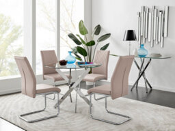 Furniturebox Novara Tempered Glass 100Cm Round Dining Table With Chrome Starburst Legs & 4 Grey Lorenzo Faux Leather Chairs - thumbnail 1