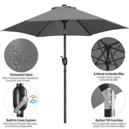 Yaheetech Grey 2.3M Tiltable Patio Parasol Market Umbrella With Crank - thumbnail 4