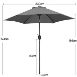 Yaheetech Grey 2.3M Tiltable Patio Parasol Market Umbrella With Crank - thumbnail 3
