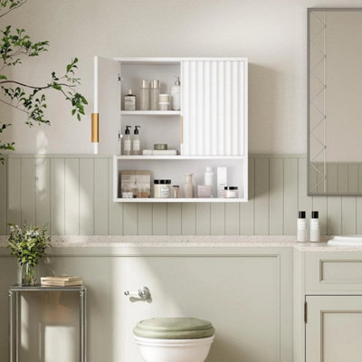 White Bathroom Wall Cabinet Storage 2 Door Cupboard Mdf Shelves Vanity Unit - image 1