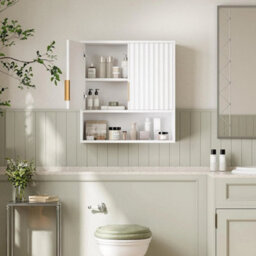 White Bathroom Wall Cabinet Storage 2 Door Cupboard Mdf Shelves Vanity Unit - thumbnail 1