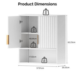 White Bathroom Wall Cabinet Storage 2 Door Cupboard Mdf Shelves Vanity Unit - thumbnail 2