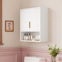 White Bathroom Wall Cabinet Storage 2 Door Cupboard Mdf Shelves Vanity Unit - thumbnail 6