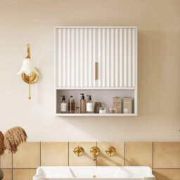 White Bathroom Wall Cabinet Storage 2 Door Cupboard Mdf Shelves Vanity Unit - thumbnail 3