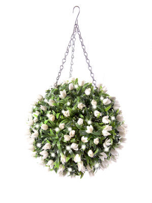 Best Artificial Pre-Lit Outdoor 28Cm White Tulip Hanging Plastic Flower Topiary Ball - image 1