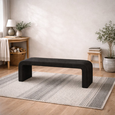 Wyld Haus Palermo Minimalist Curved Black Boucle Upholstered Bench - image 1
