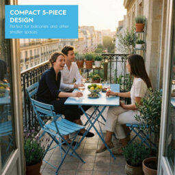 Harbour Housewares 5 Piece Sussex Folding Patio Bistro Set - Blue - Outdoor Garden Table & Chairs For Balcony & Terrace - thumbnail 4