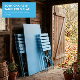 Harbour Housewares 5 Piece Sussex Folding Patio Bistro Set - Blue - Outdoor Garden Table & Chairs For Balcony & Terrace - thumbnail 5