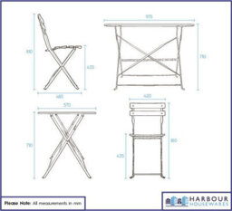 Harbour Housewares 5 Piece Sussex Folding Patio Bistro Set - Blue - Outdoor Garden Table & Chairs For Balcony & Terrace - thumbnail 6