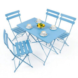 Harbour Housewares 5 Piece Sussex Folding Patio Bistro Set - Blue - Outdoor Garden Table & Chairs For Balcony & Terrace