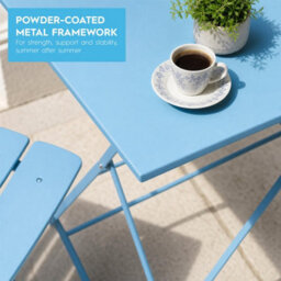 Harbour Housewares 5 Piece Sussex Folding Patio Bistro Set - Blue - Outdoor Garden Table & Chairs For Balcony & Terrace - thumbnail 3