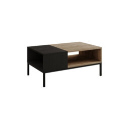 Decortie Cailin Modern 90Cm Rectangular Coffee Table Dual-Side Open Shelf Metal Legs Natural Oak, Black Wood Living Room - thumbnail 2