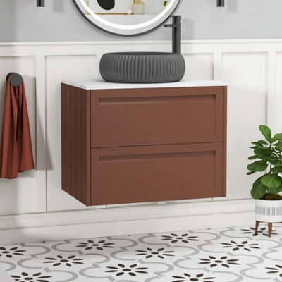 Royal Bathrooms Royal Bathroom Elmore 700mm Terracotta Clay Wall Mounted Countertop Bathroom Vanity Unit 2 Drawer With Milan Black Basin - image 1