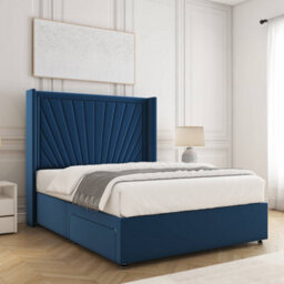 Bsspoke Alina Divan Bed Set Blue Plush Velvet 54Inch Wingedback Panel Headboard & Mattress No Drawers In All Sizes - thumbnail 2