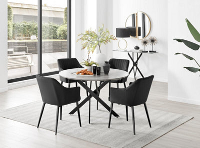 Furniturebox Uk Novara Grey Concrete Effect Black Leg 120Cm Round Dining Table & 4 Black Calla Black Leg Chairs - image 1