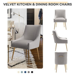 Seynar Velvet Tufted Dining Chairs With Gold Legs Set Of 2, Grey, Upholstered For Dining Or Living Room - thumbnail 4