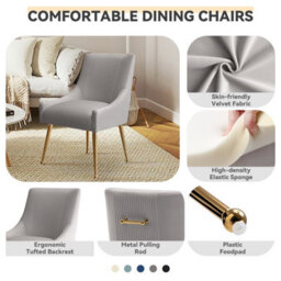 Seynar Velvet Tufted Dining Chairs With Gold Legs Set Of 2, Grey, Upholstered For Dining Or Living Room - thumbnail 5