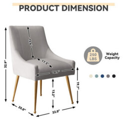 Seynar Velvet Tufted Dining Chairs With Gold Legs Set Of 2, Grey, Upholstered For Dining Or Living Room - thumbnail 6