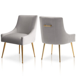 Seynar Velvet Tufted Dining Chairs With Gold Legs Set Of 2, Grey, Upholstered For Dining Or Living Room - thumbnail 1