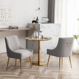 Seynar Velvet Tufted Dining Chairs With Gold Legs Set Of 2, Grey, Upholstered For Dining Or Living Room - thumbnail 2
