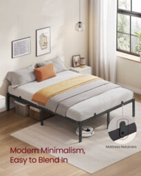LEDREM Double Metal Bed Frame, 135 X 190 Cm, Under-Bed Space, Modern Style, For Guest Room, Easy Assembly - thumbnail 1
