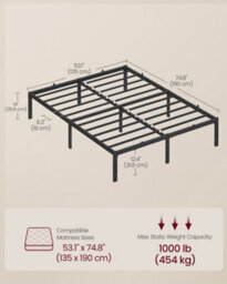 LEDREM Double Metal Bed Frame, 135 X 190 Cm, Under-Bed Space, Modern Style, For Guest Room, Easy Assembly - thumbnail 6