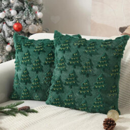Amorly 4Pcs Embroidered Christmas Pillow Covers, Soft Polyester Slipcovers, Green Tree Themed Festive Ornaments For Bedroom Home Decor - thumbnail 9