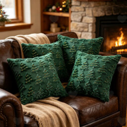 Amorly 4Pcs Embroidered Christmas Pillow Covers, Soft Polyester Slipcovers, Green Tree Themed Festive Ornaments For Bedroom Home Decor - thumbnail 1