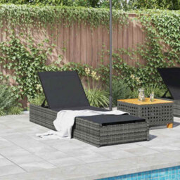 Berkfield Sun Lounger Grey 60X200X27 Cm Poly Rattan - thumbnail 3