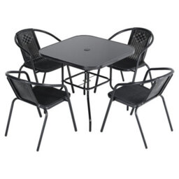 Breeins Black Set Of 5 Outdoor Garden Bistro Set Dining Set 4 Stacking Chairs And Square 80Cm Coffee Table - thumbnail 3